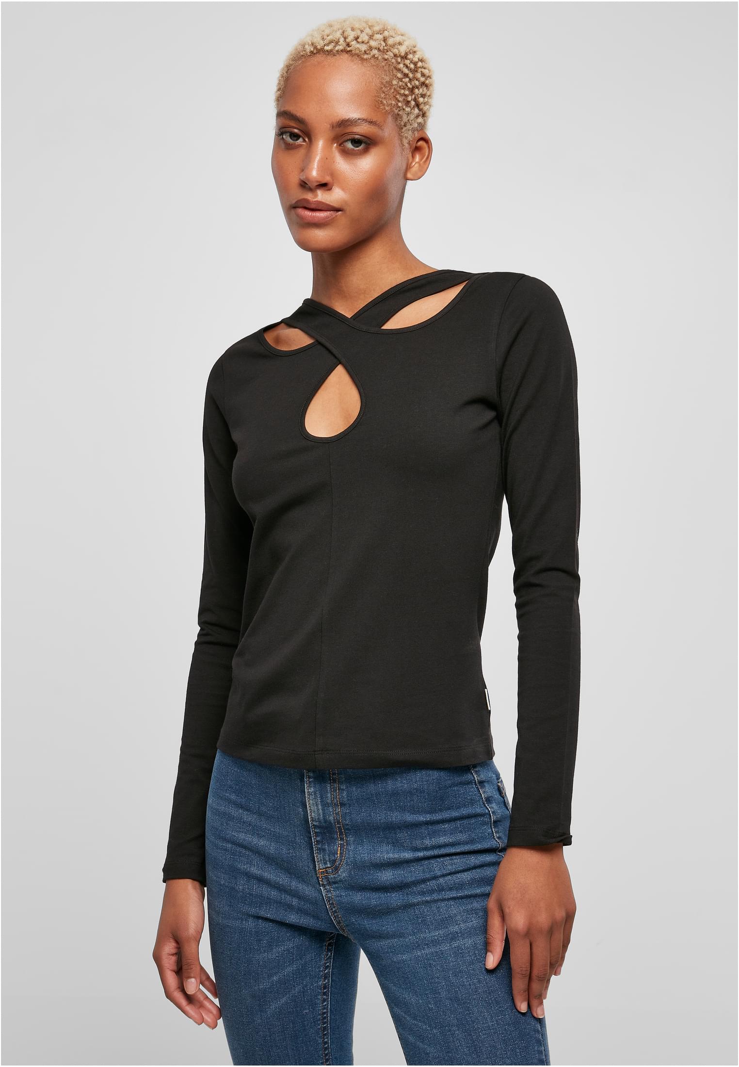 Women's Crossed Cutout With Long Sleeves Black