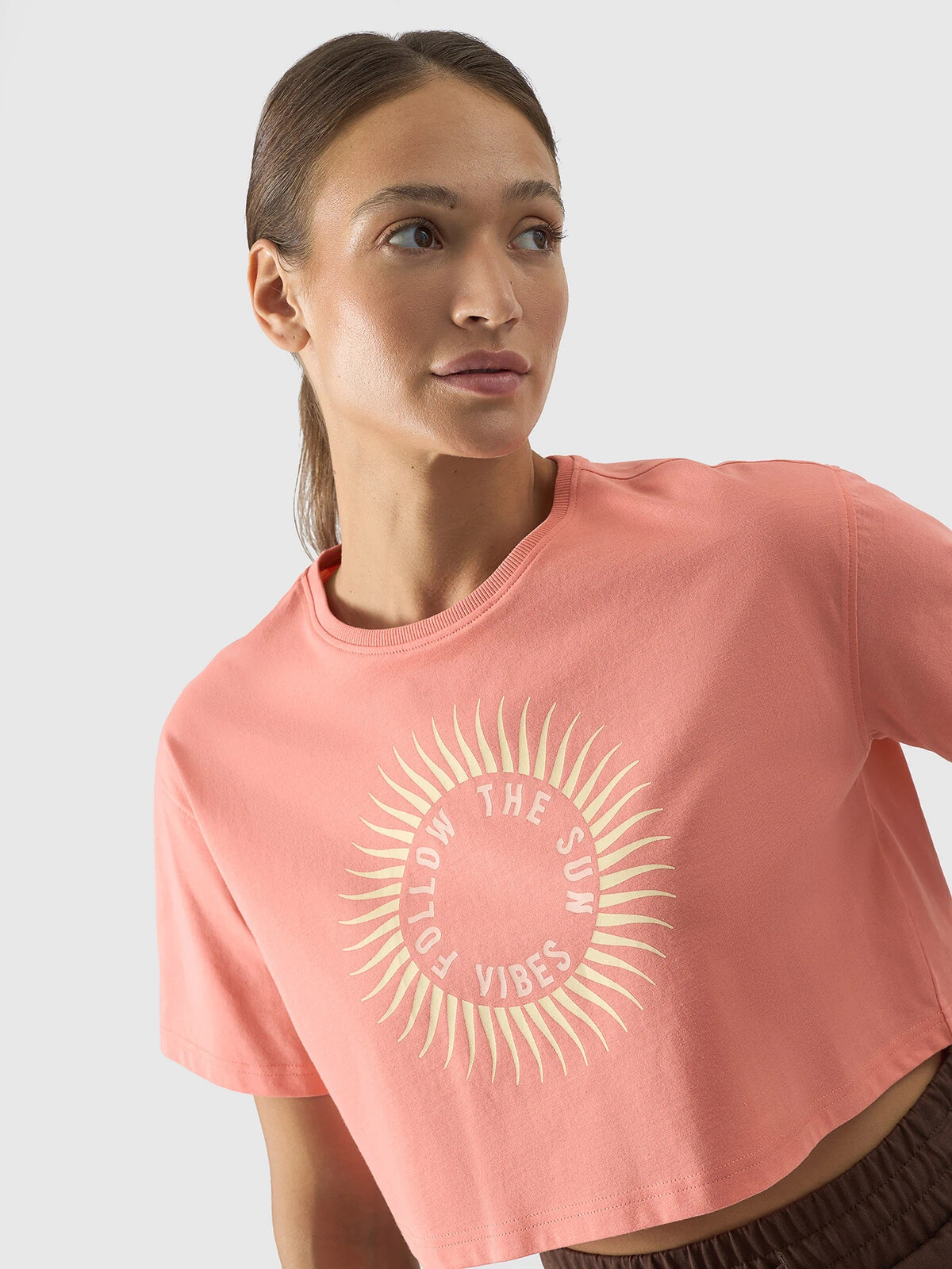 Women's 4F Printed Crop Top - Salmon