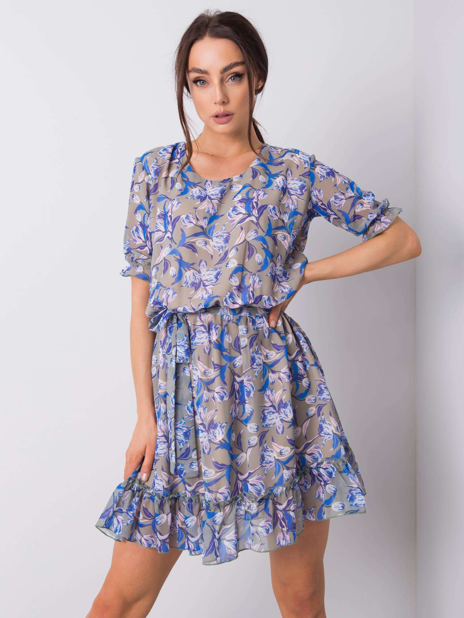 Khaki dress with floral print