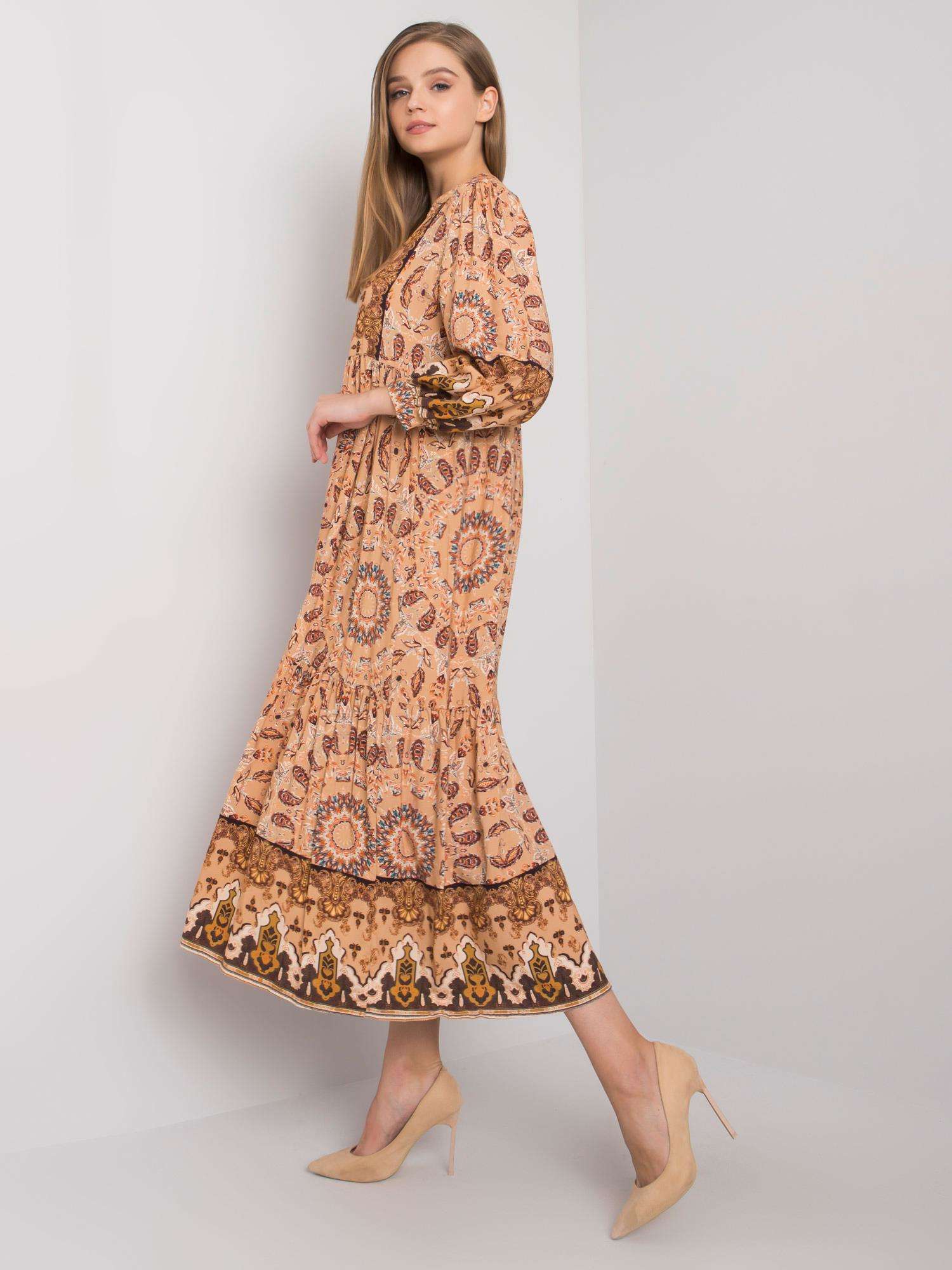 Levně Béžové šaty s etnickými vzory Marcy OCH BELLA