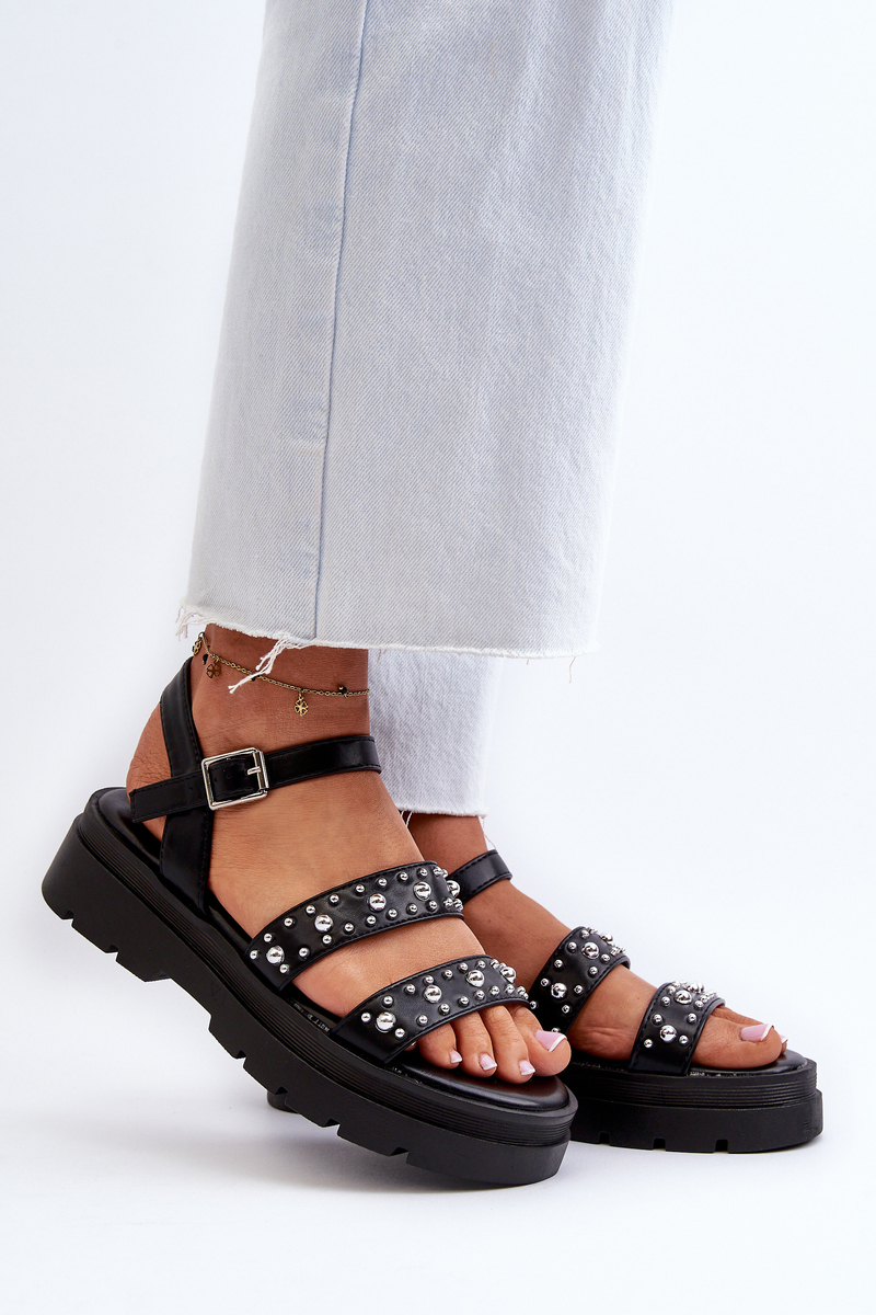 Women's Decorated Sandals Eco Leather Black Arcida