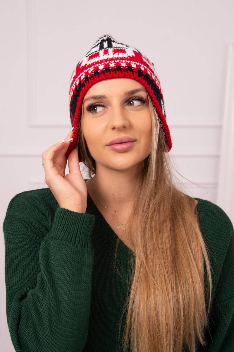 Ladies beanie Maryla K406 red+white+black
