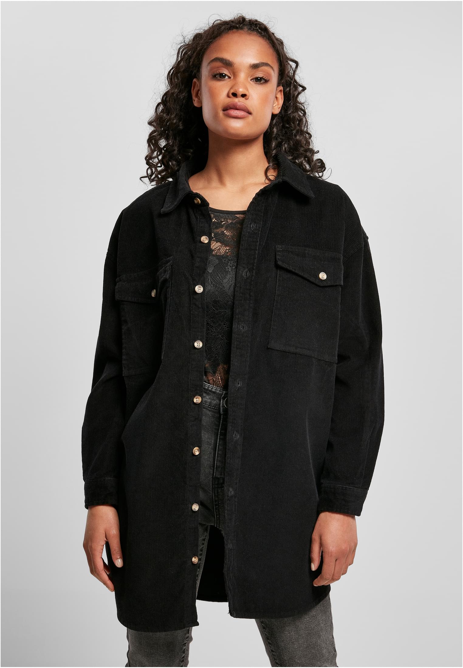 Women&#039;s long corduroy shirt black