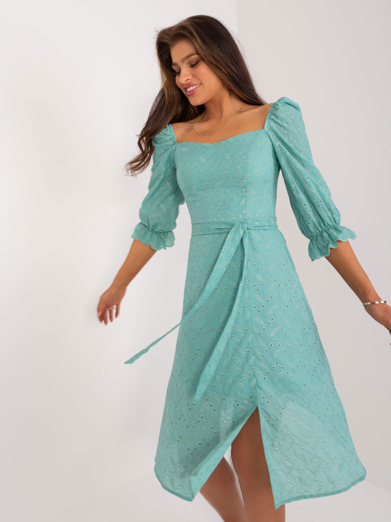Mint midi dress with puffy sleeves