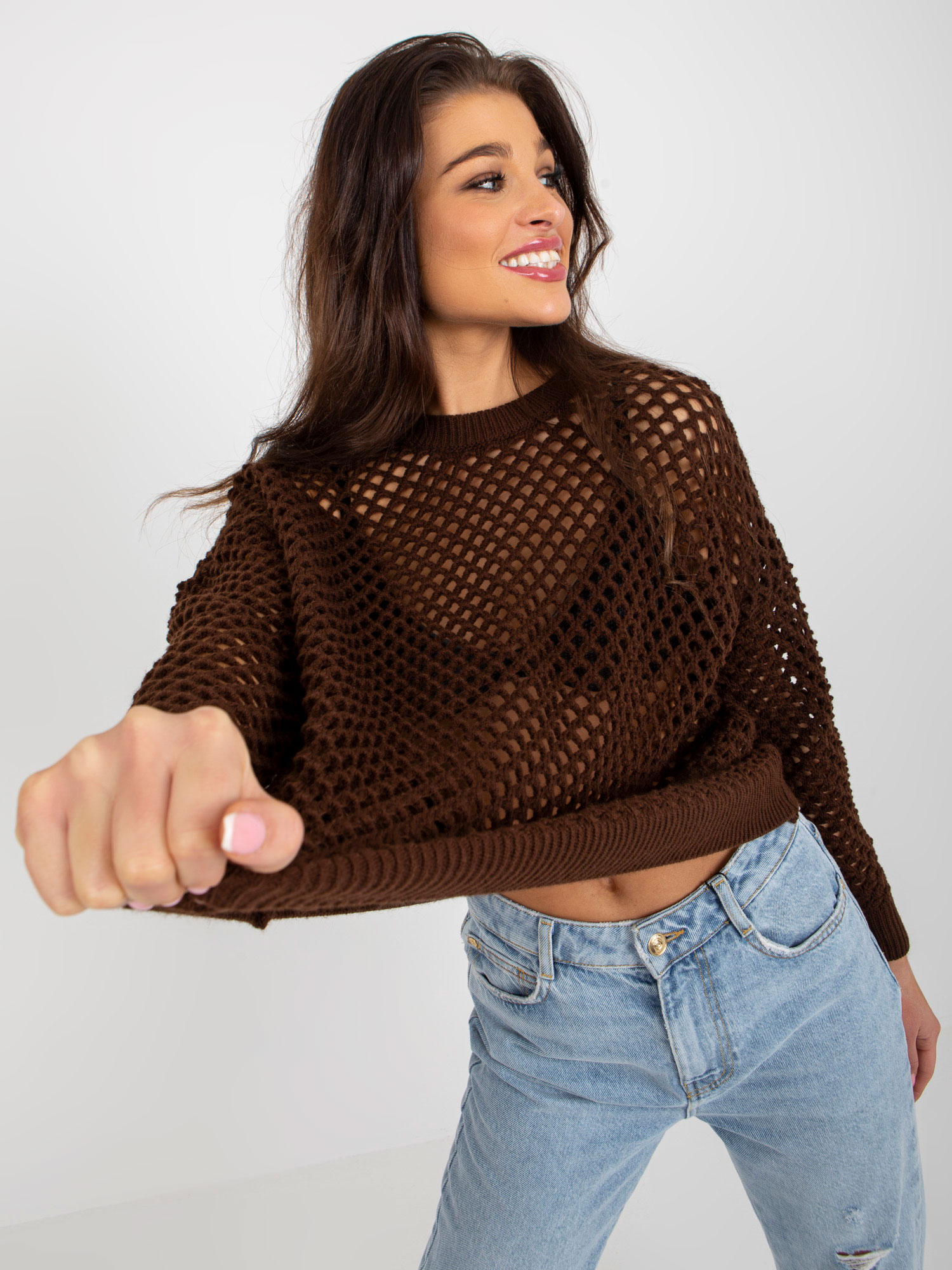 Brown Openwork Summer Sweater With An Admixture Of Wool