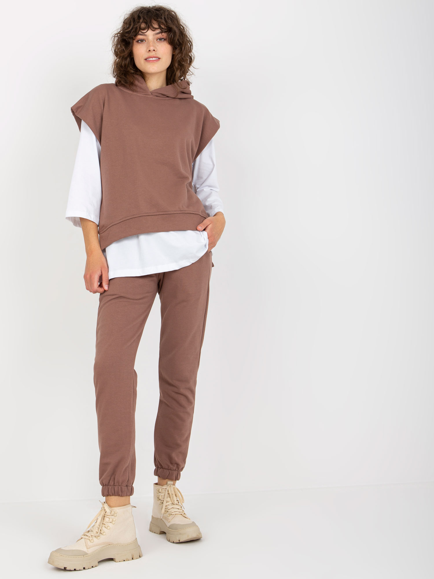 Brown Three-piece Casual Set With Trousers