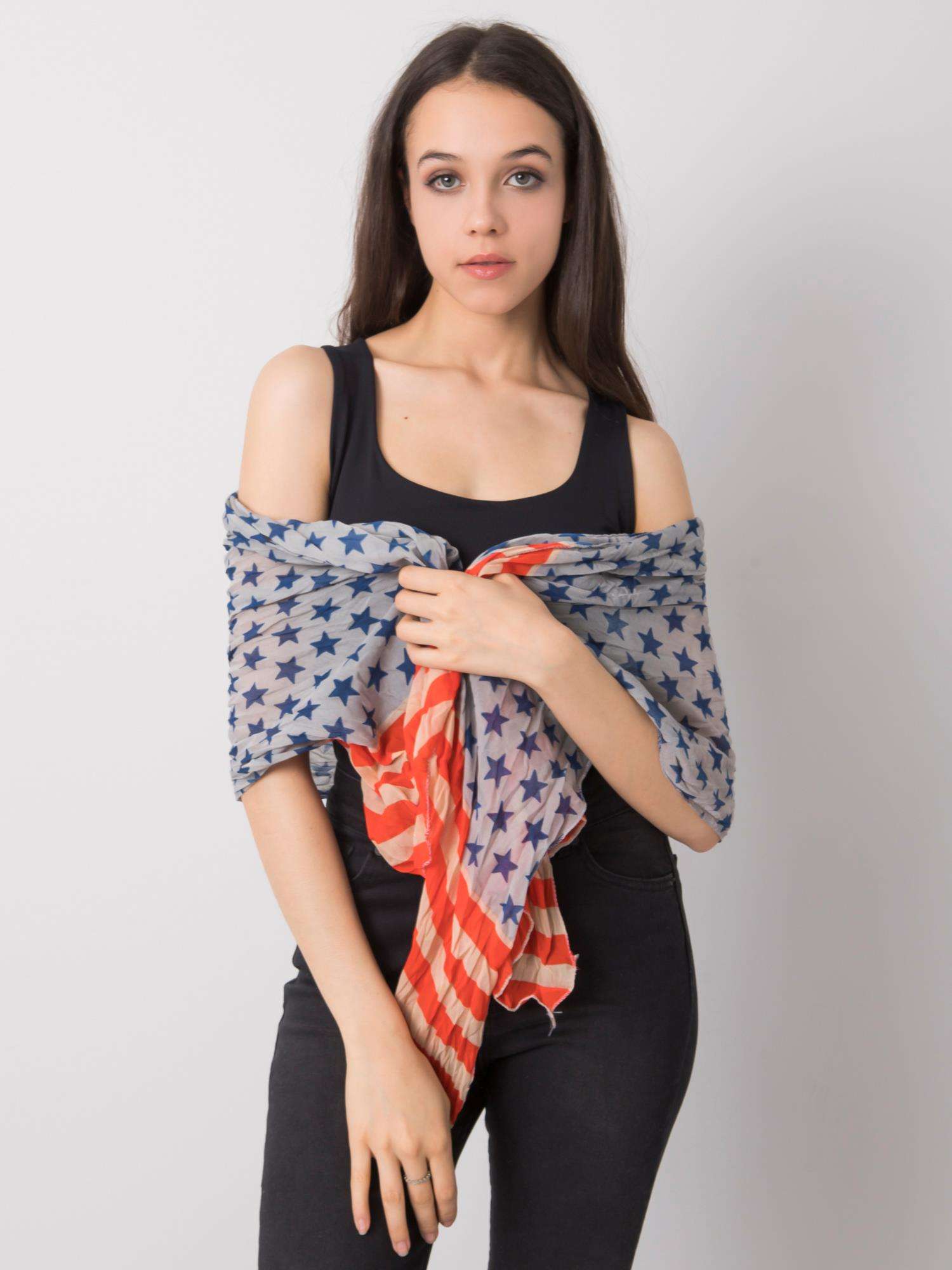 Blue and red patterned scarf