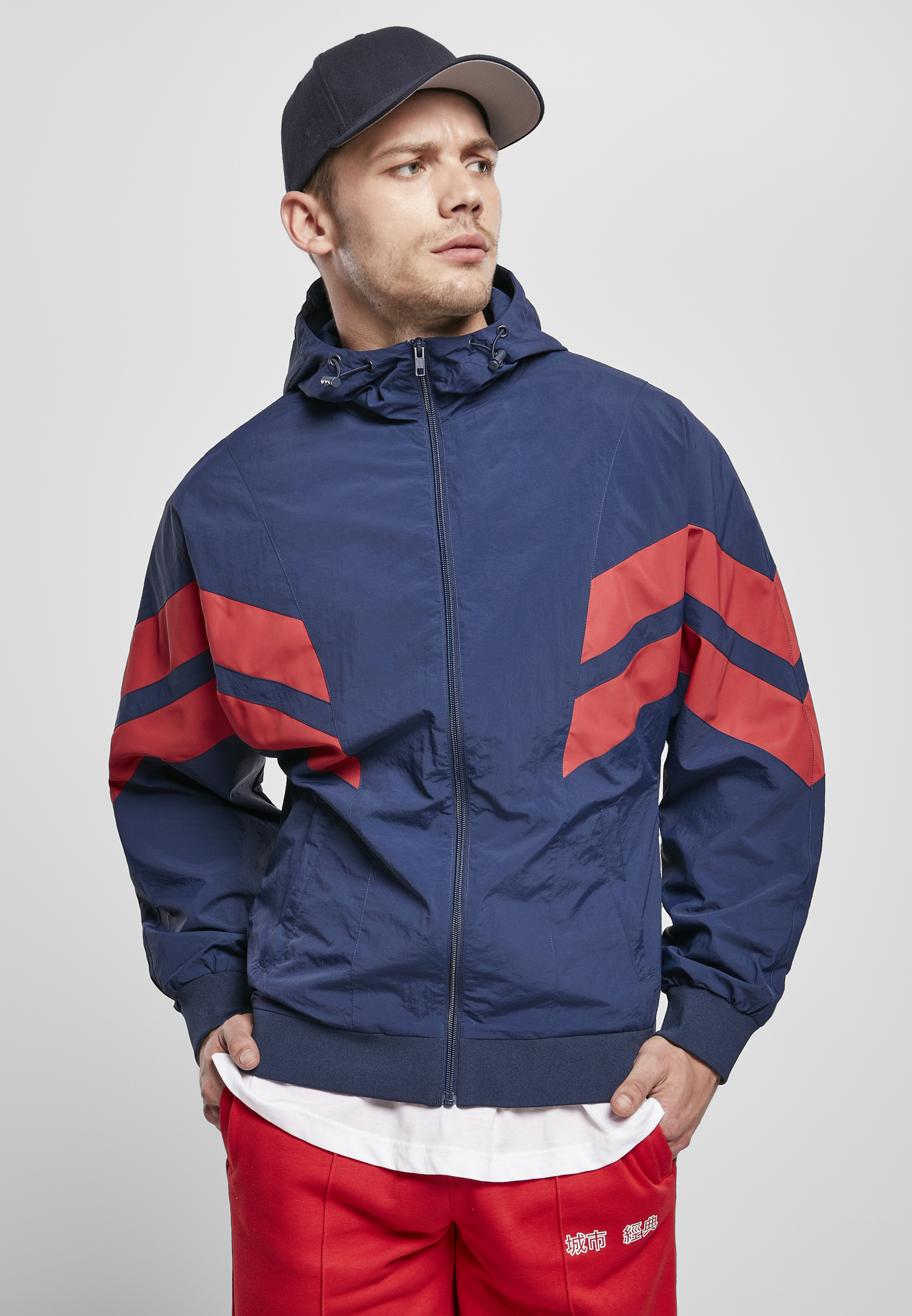 Crinkle Panel Track Jacket Navy Blue/Urban Red