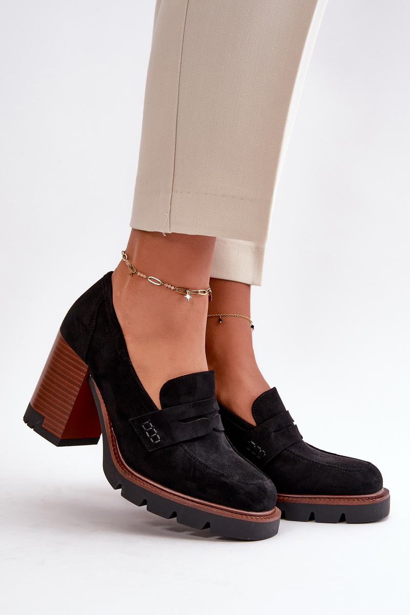 Women's heeled ankle boots made of eco suede black vinceza