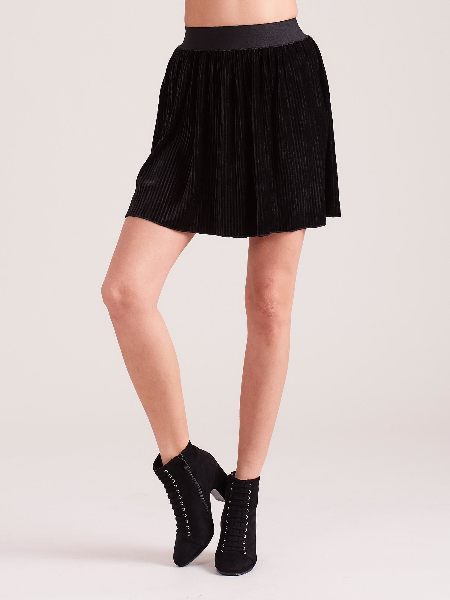 Black Velour Pleated Miniskirt