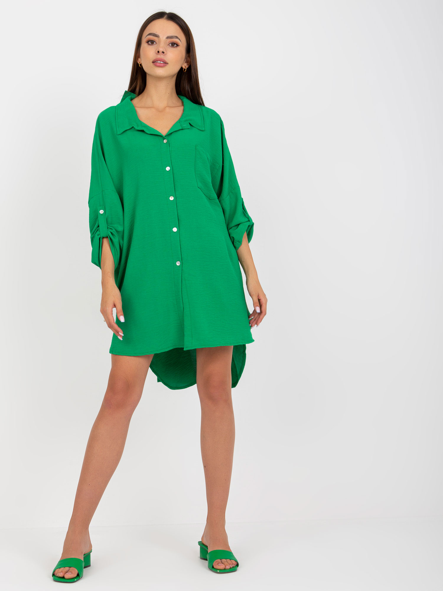 Levně Zelené ležérní šaty s límečkem od Elaria