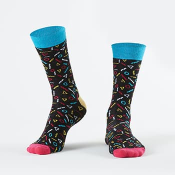 Men's black socks with geometric patterns