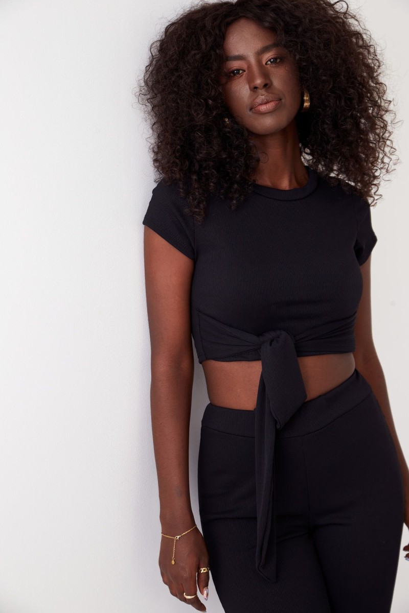 Striped women&#039;s blouse and trousers black