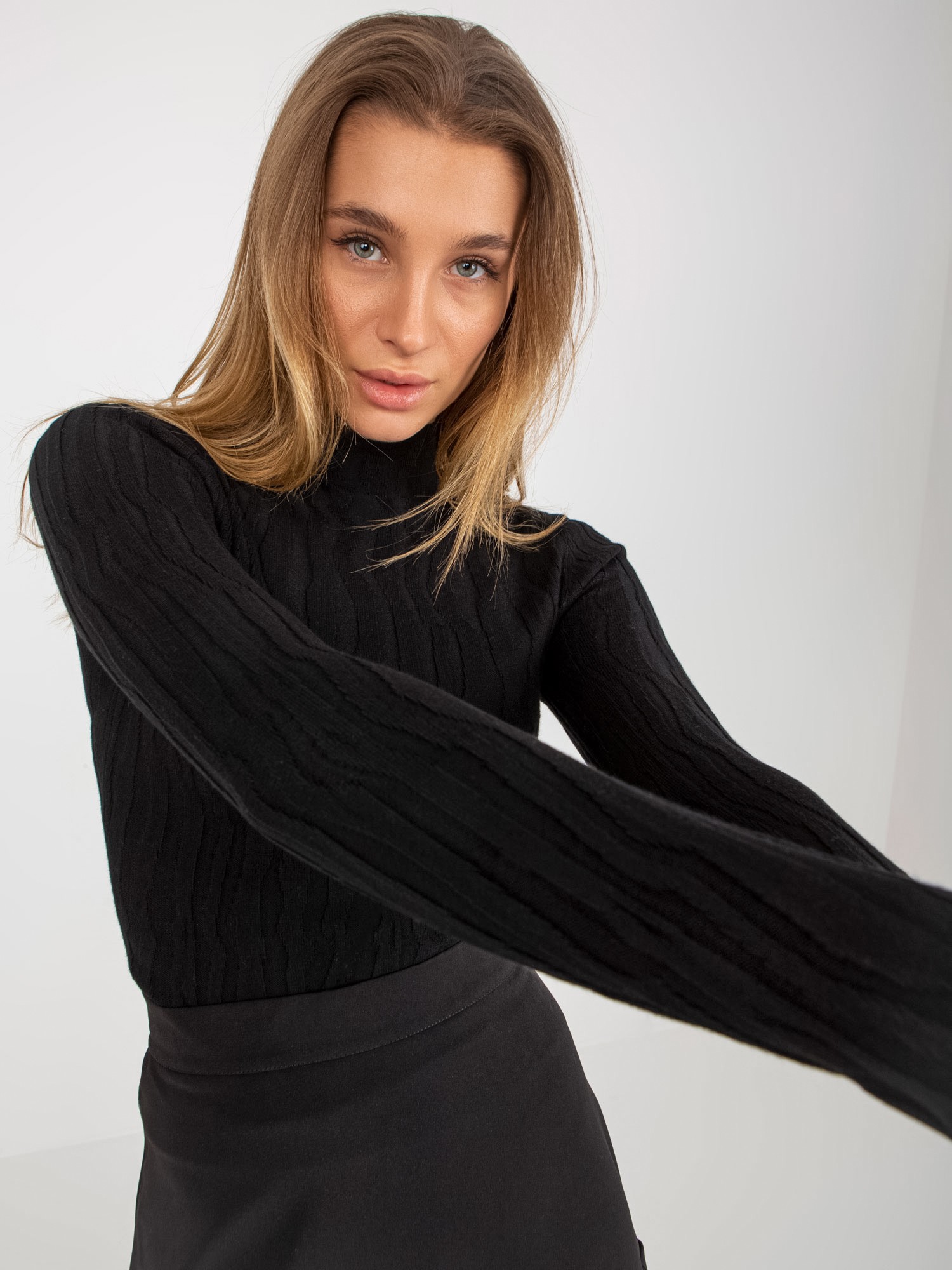 Lady's Black Fitted Sweater With Turtleneck