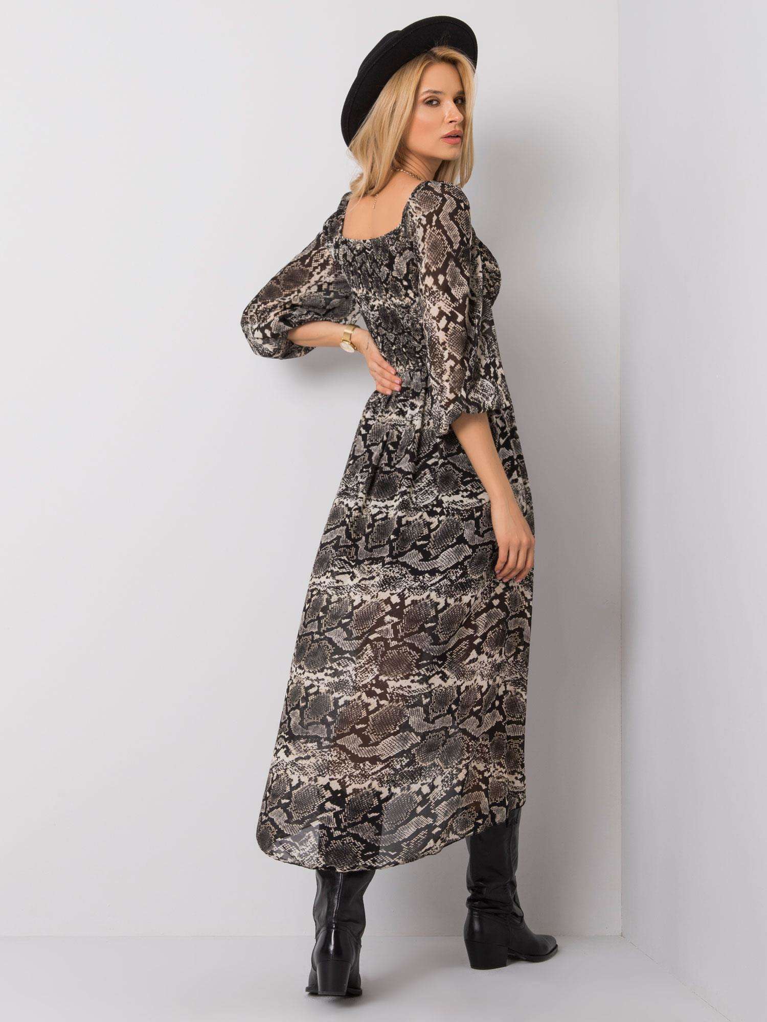 Rochie OCH BELLA Black și bej cu imprimeu de șarpe