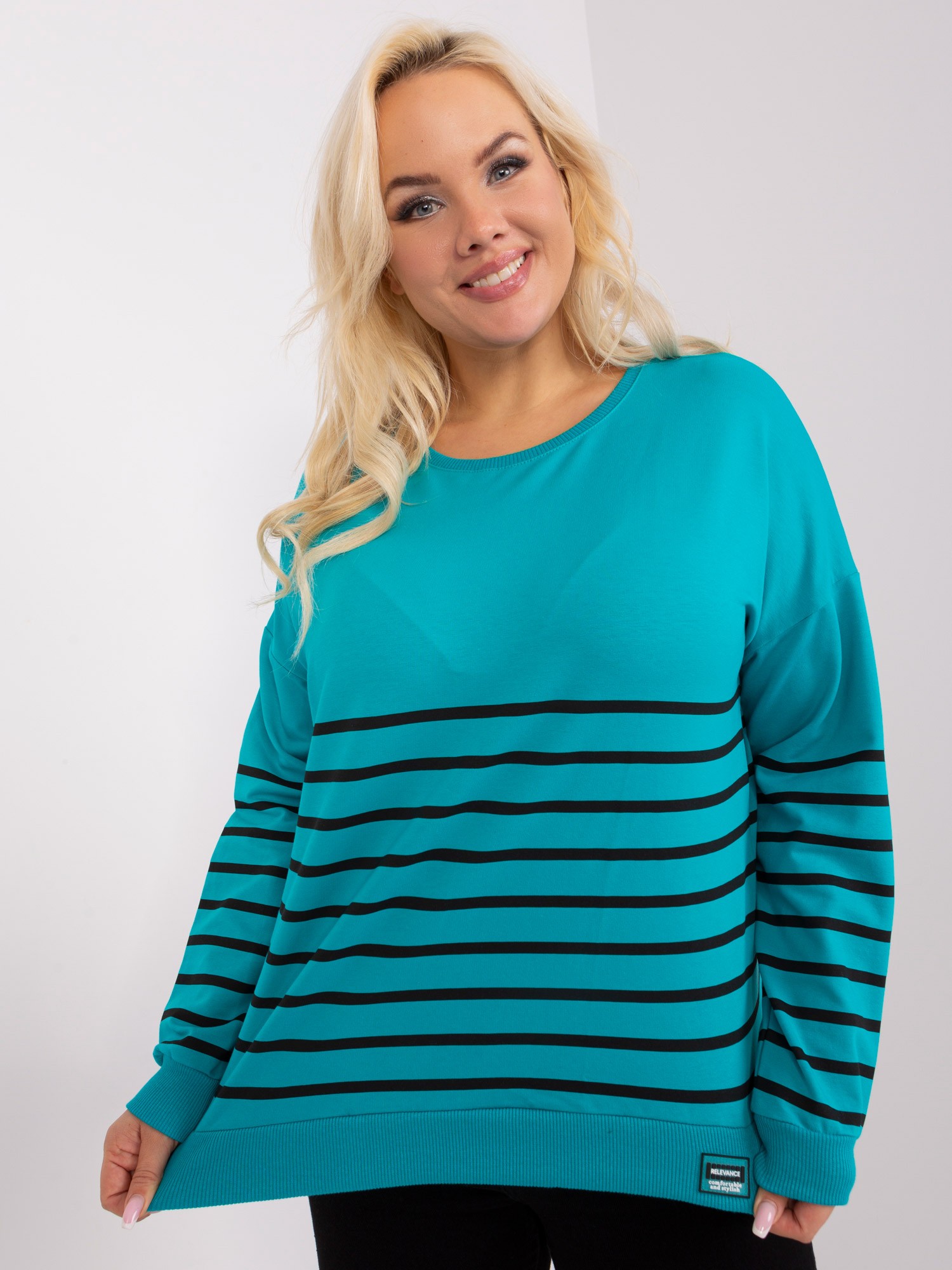 Turquoise Cotton Blouse Plus Size With Stripes