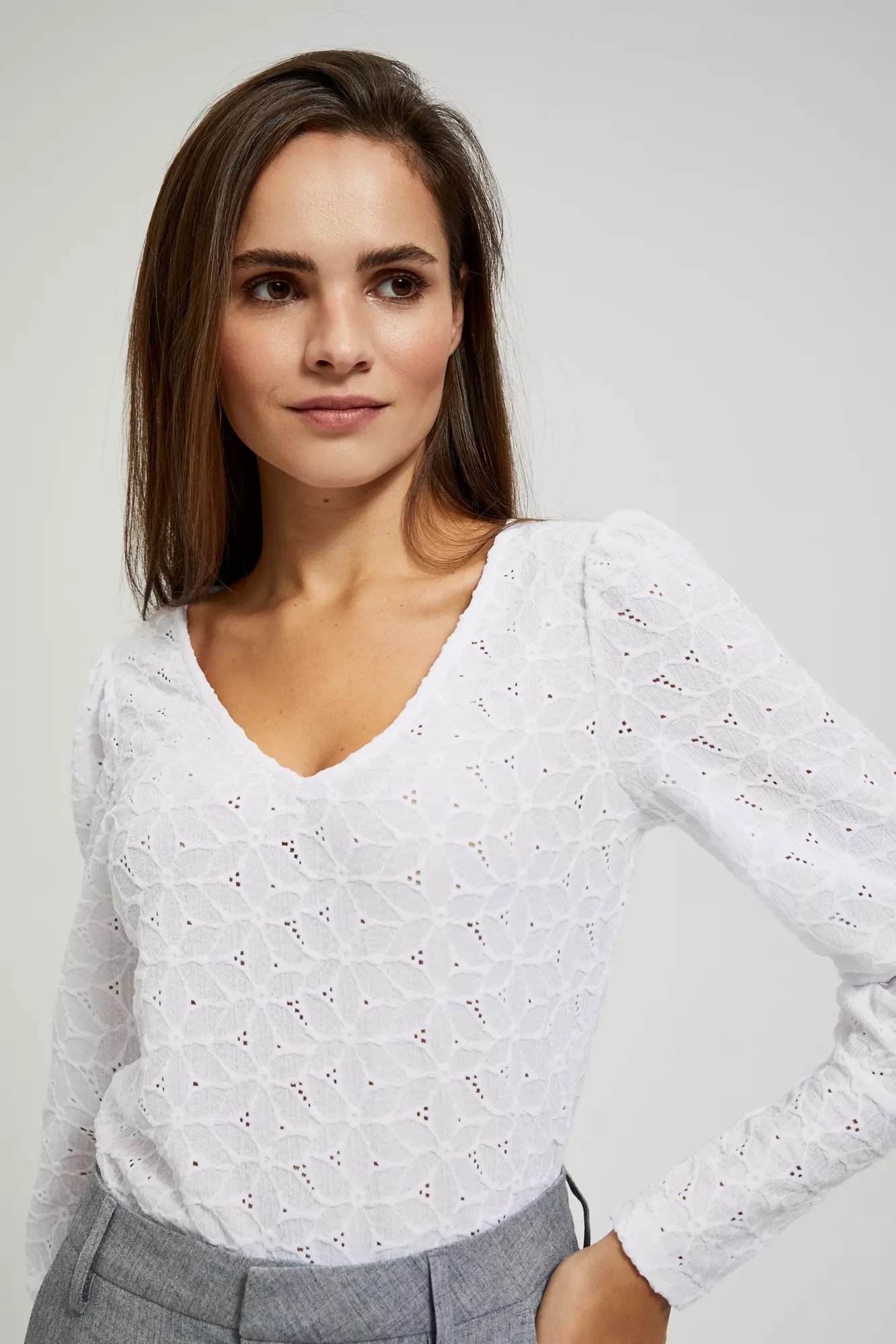 Openwork blouse with a V-neck