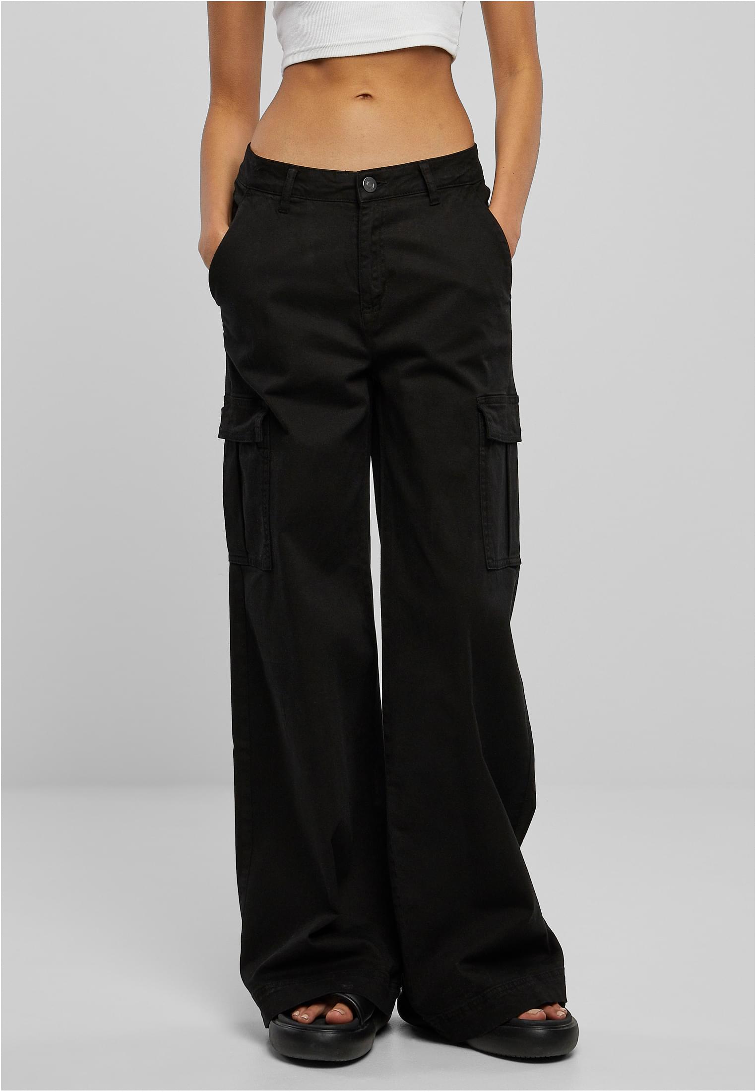 Levně Dámské keprové kalhoty s vysokým pasem a širokými nohavicemi černé