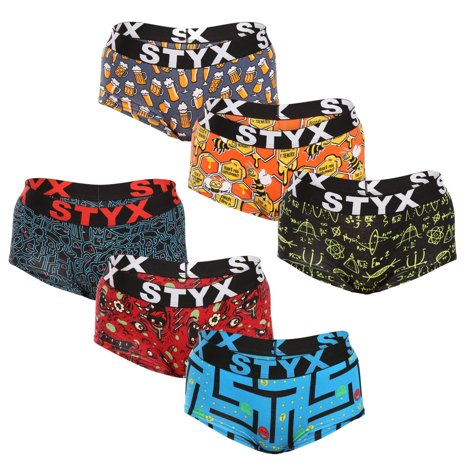 6PACK Women's Panties Styx Art With Leg Loops Multicolored