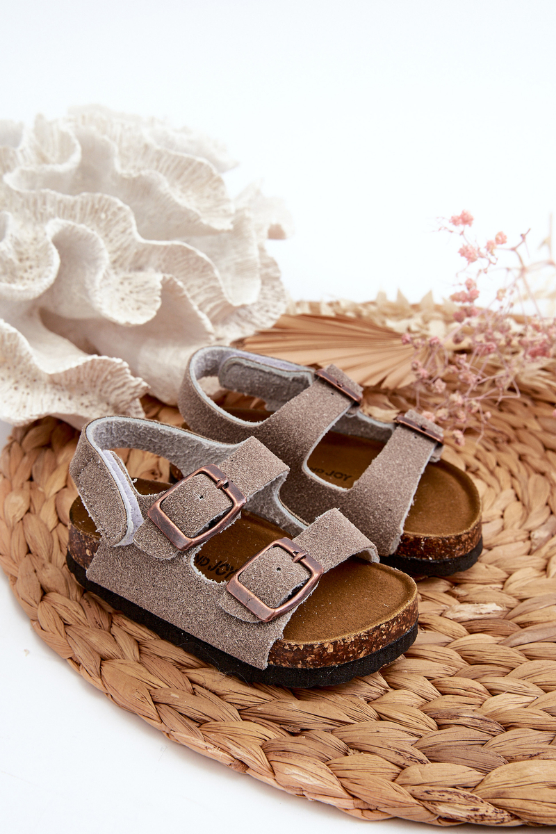 Children's sandals on a cork platform, Velcro fastening, grey Rorria