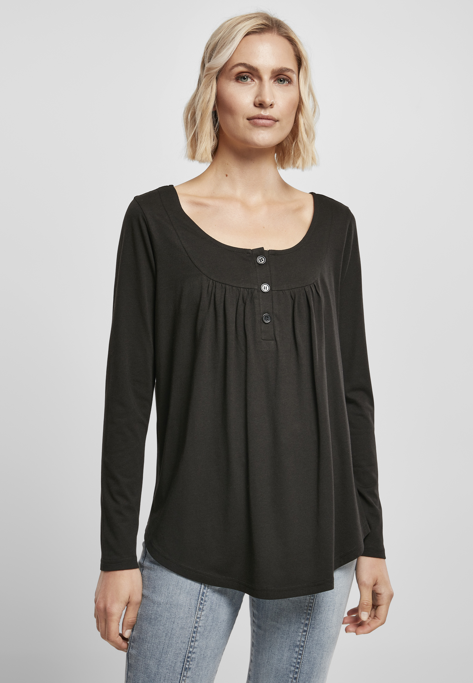Women&#039;s Black Viscose Long Sleeve Button
