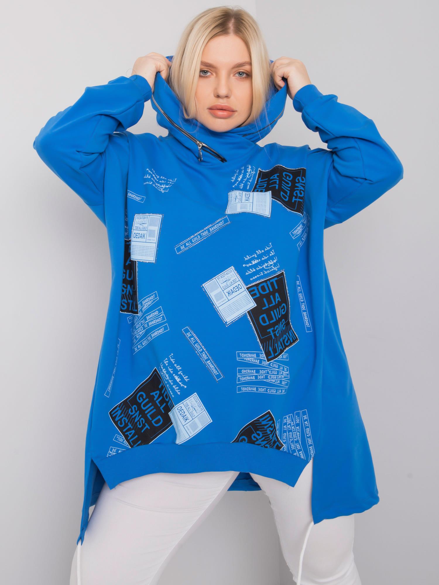 Dark Blue Plus Size Sweatshirt With Print And Application