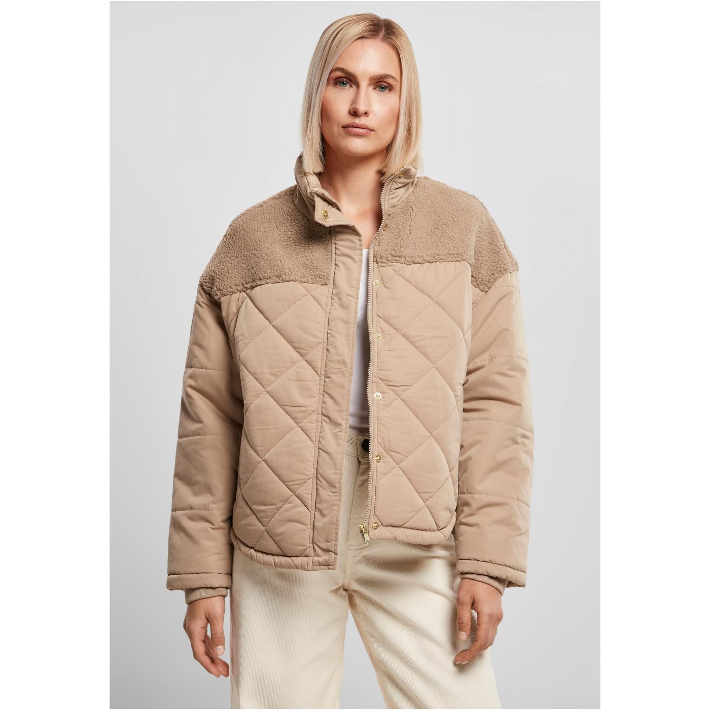 Women's Oversized Diamond Quilt Puffer Jacket Softtaupe