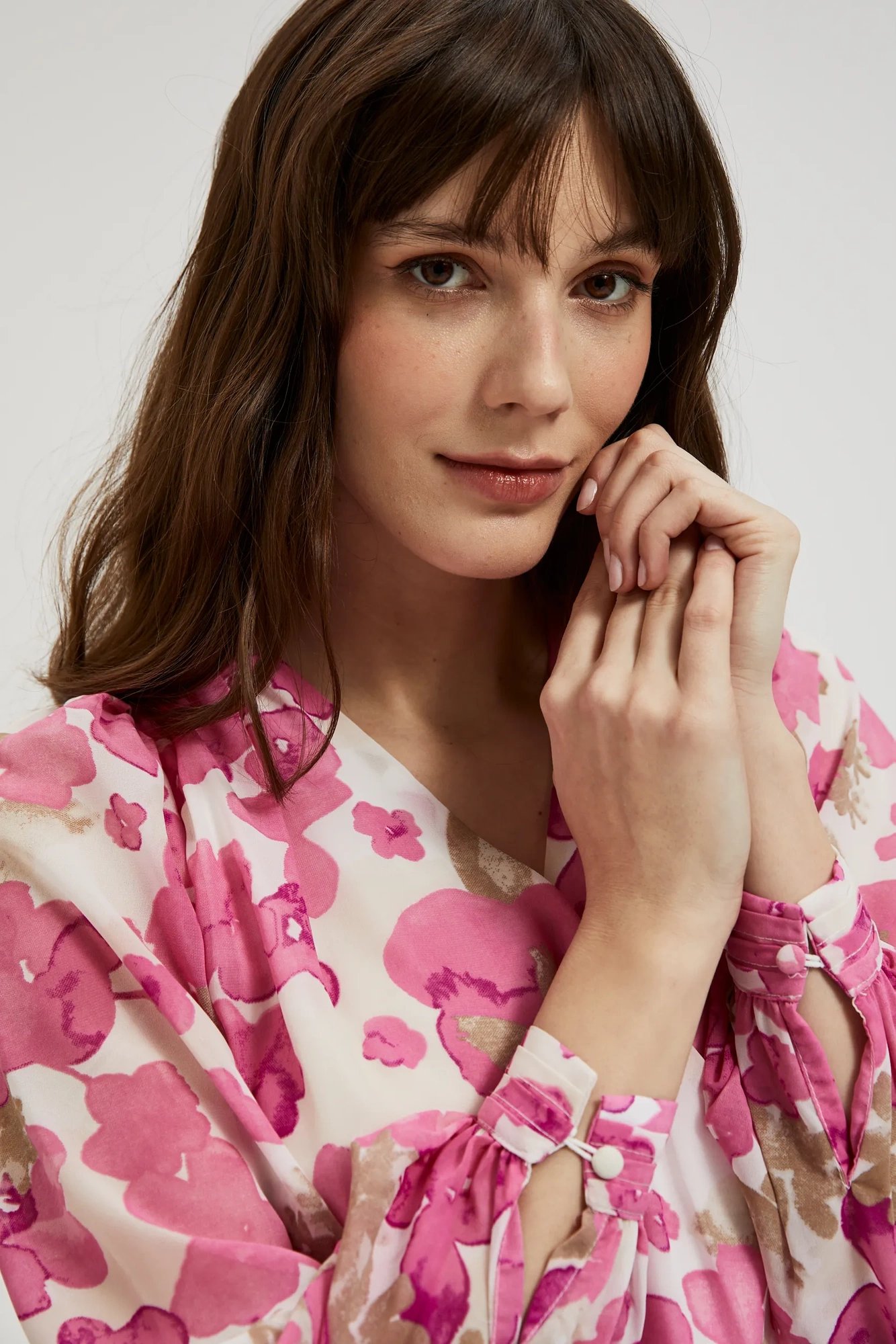 Women's V-neck blouse MOODO - pink