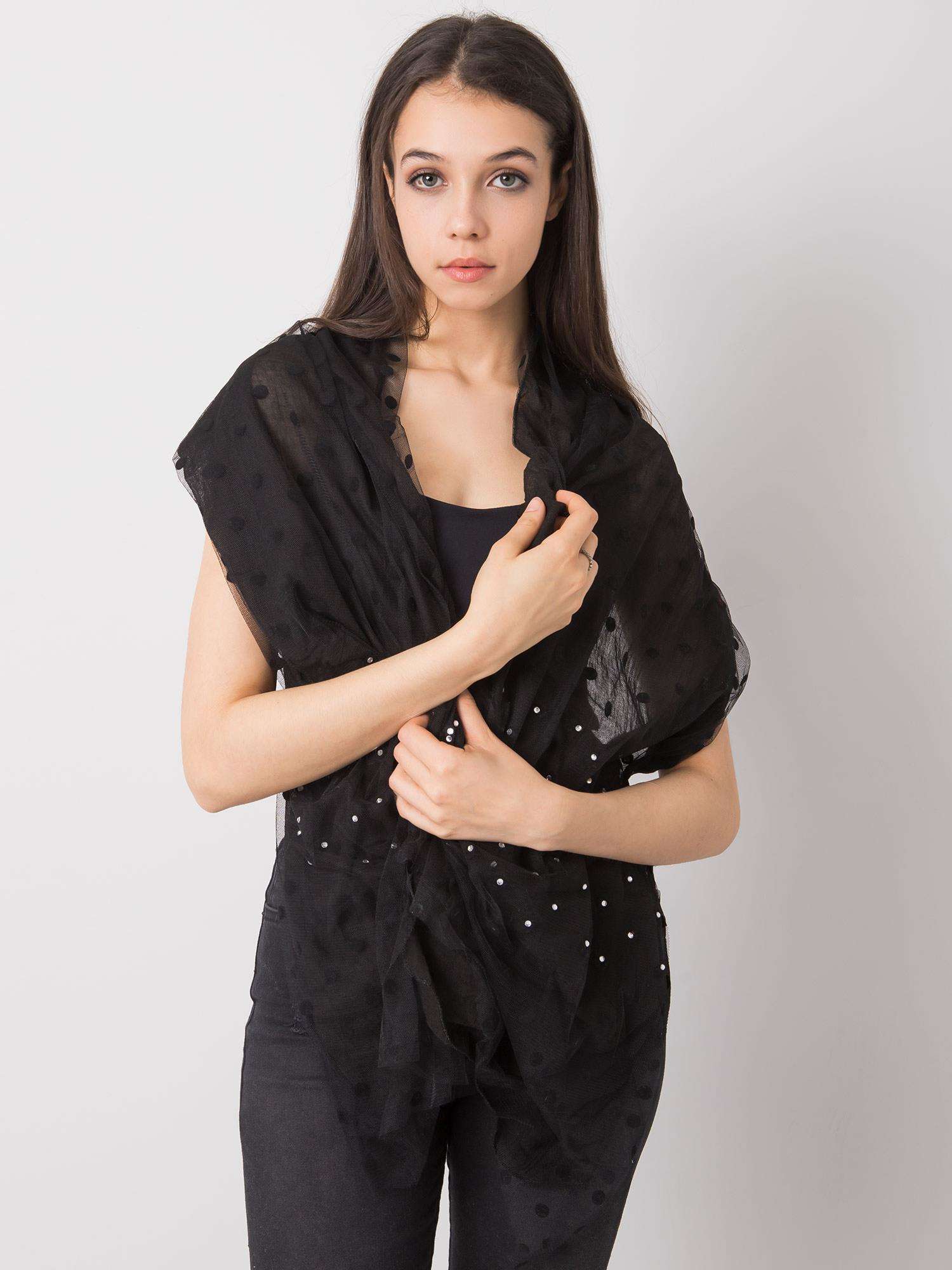 Black polka dot scarf with appliqué