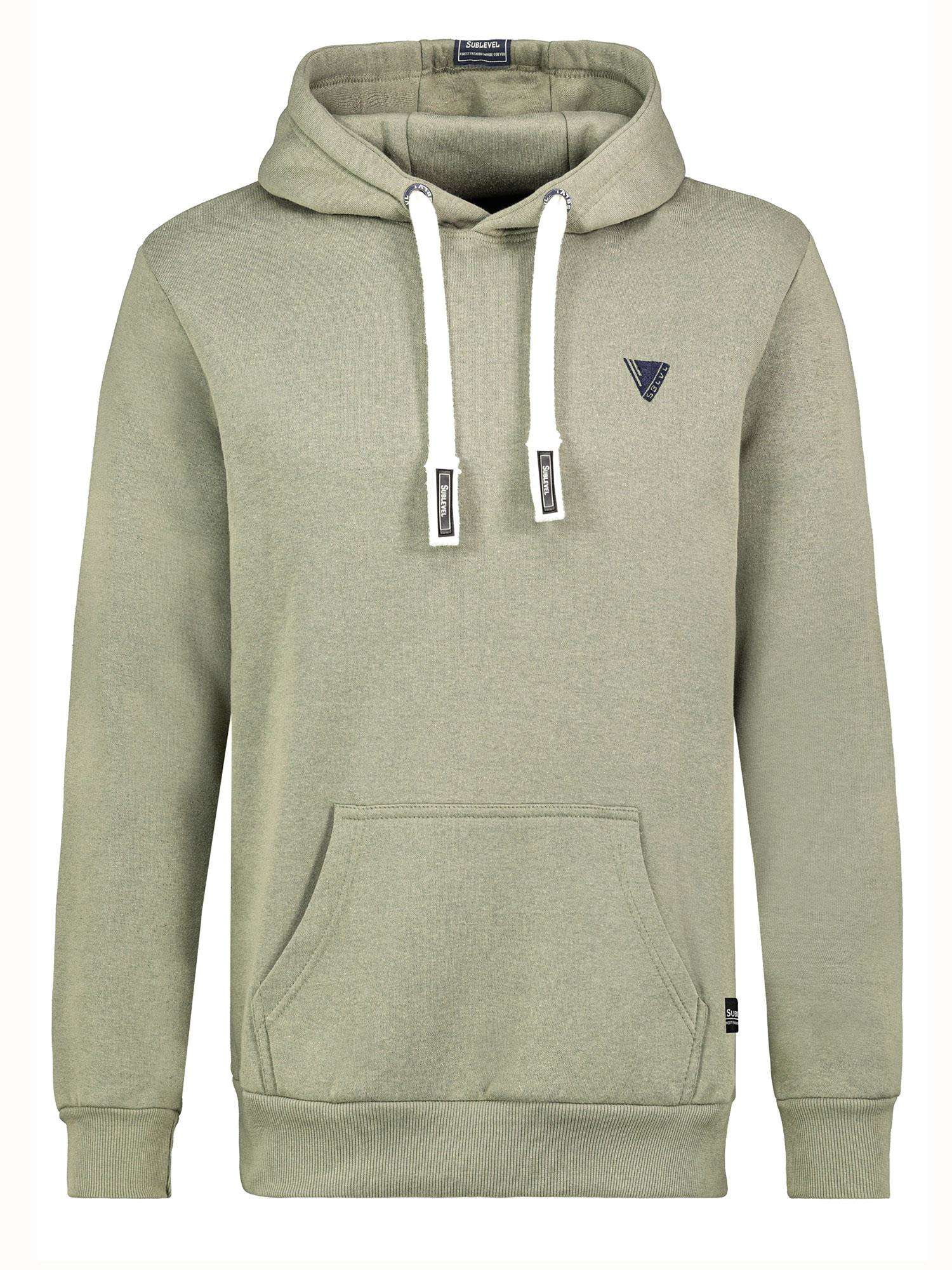 Khaki sweatshirt for men with hood and drawstrings SUBLEVEL