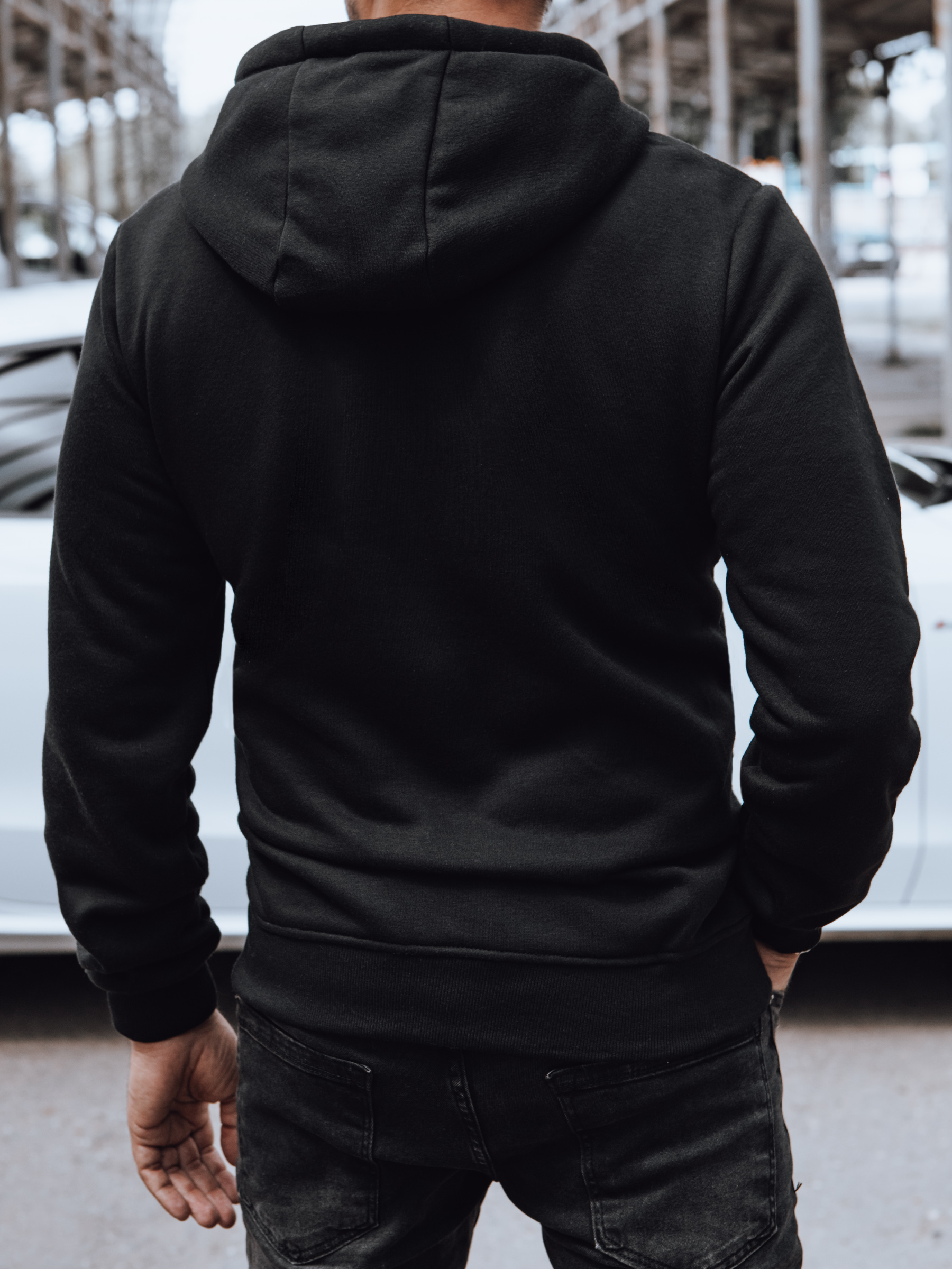 Мъжки черен суичър с качулка Dstreet