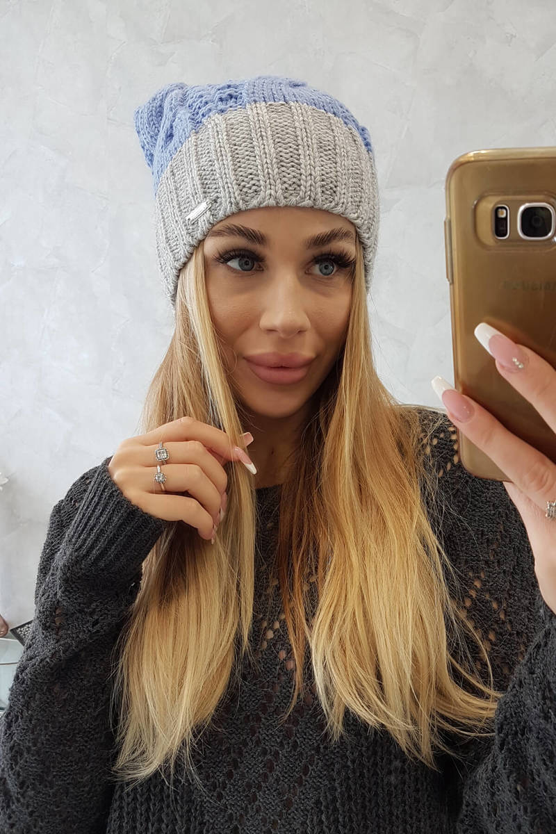 Beanie with fleece Paris K212 blue+grey