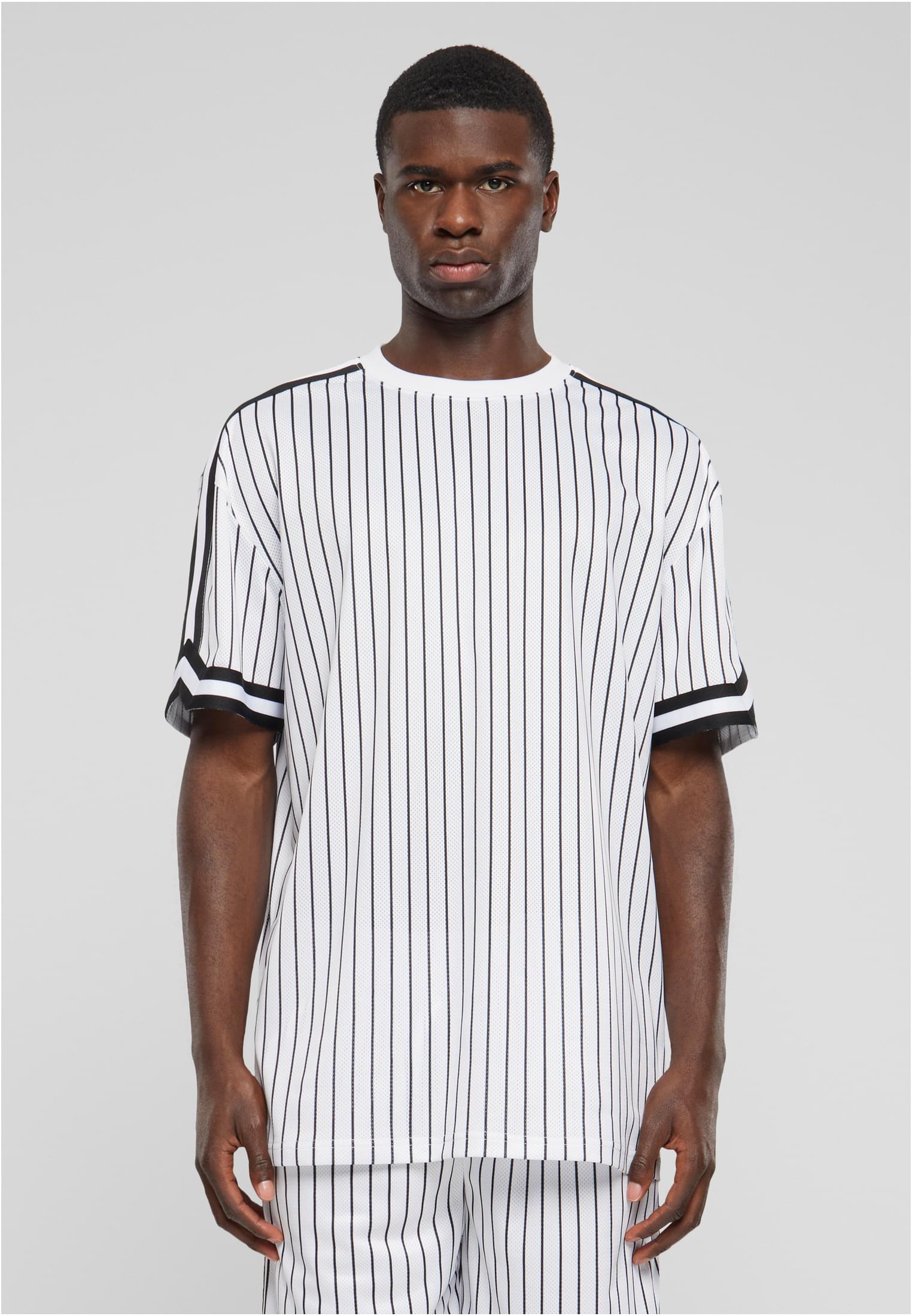 Men's Oversized Striped Mesh Tee T-Shirt - white/black