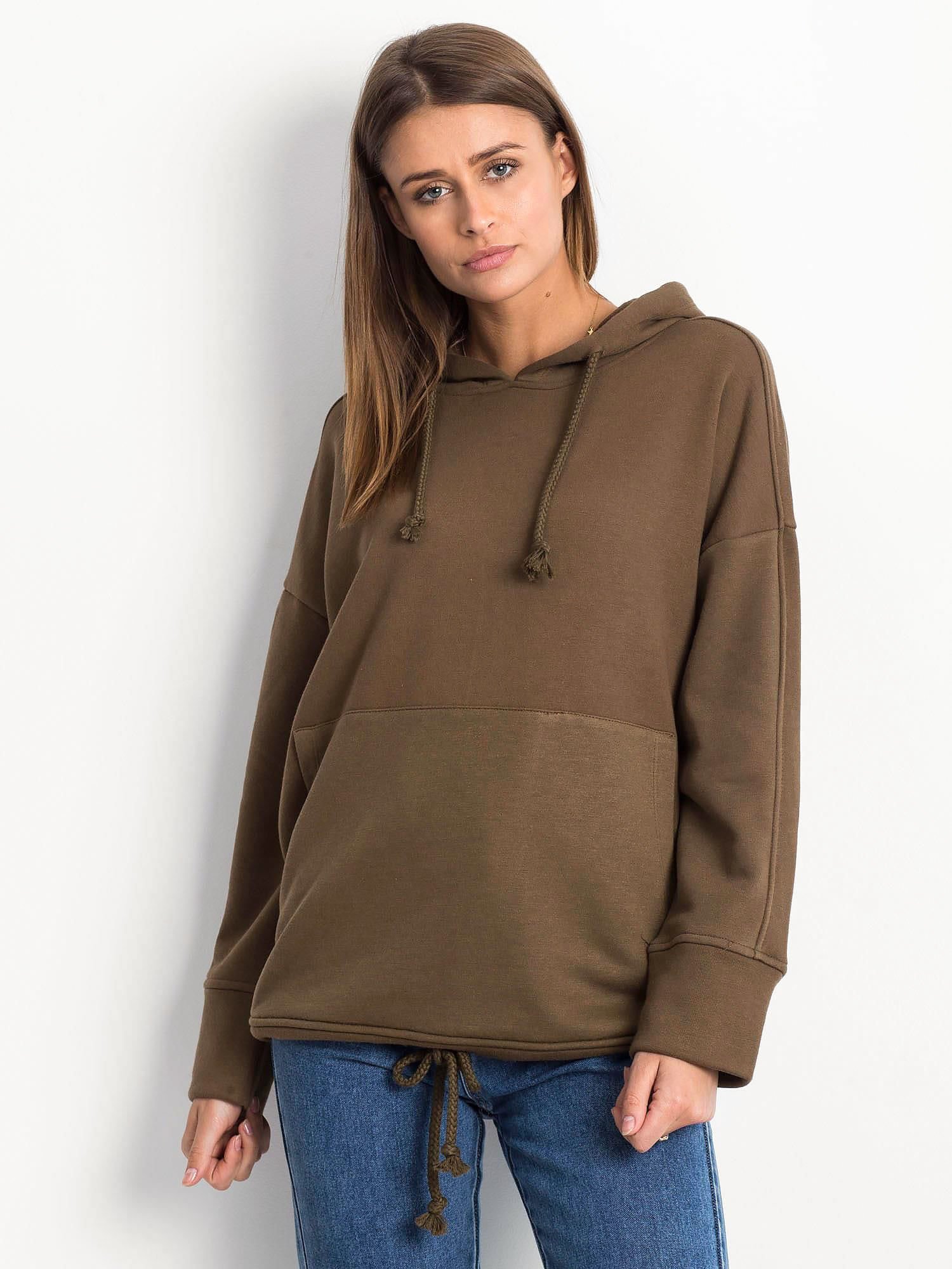 Azura Exchange Khaki Drawstring Hoodie with Kangaroo Pocket - L