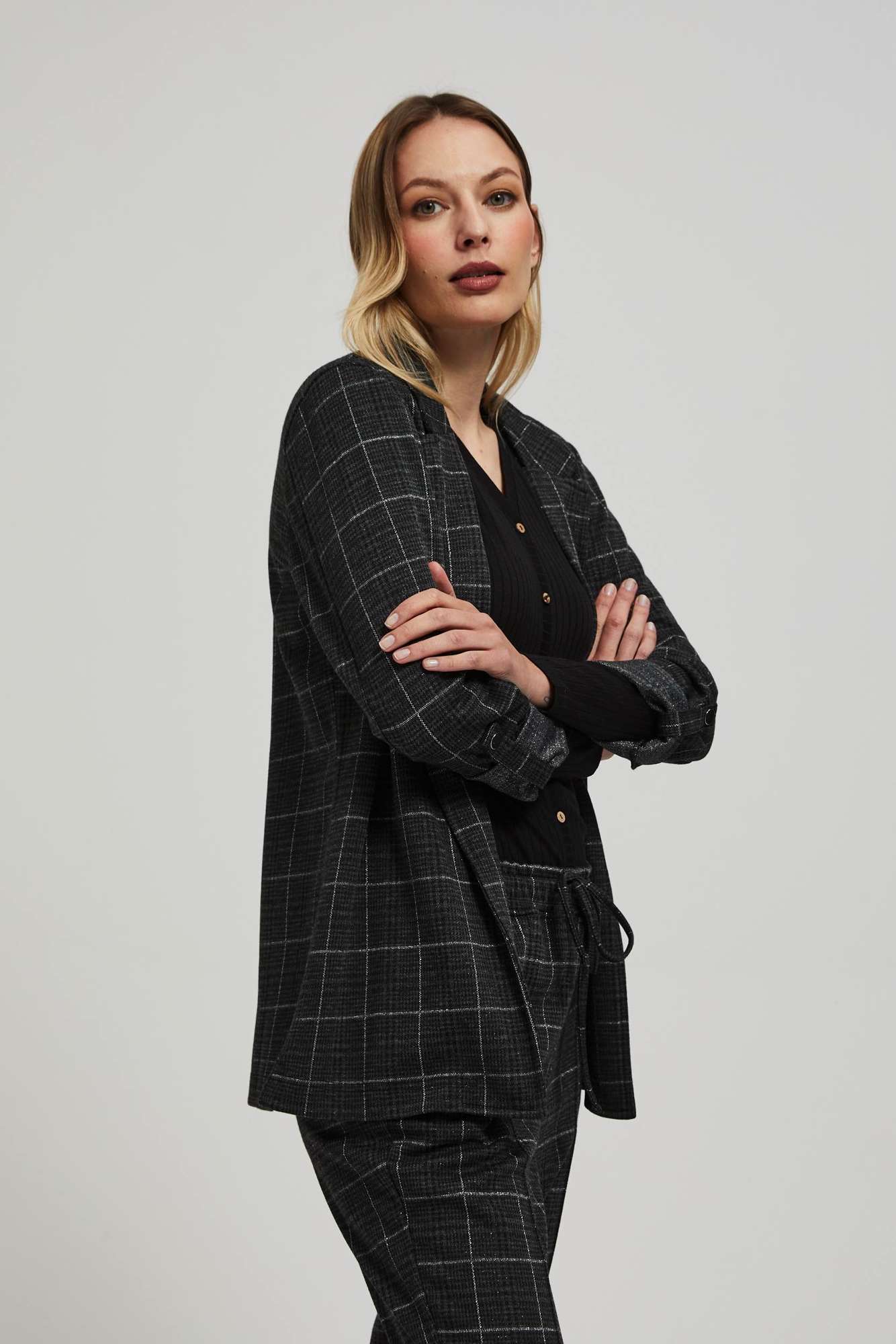 Plaid jacket with rolled sleeves