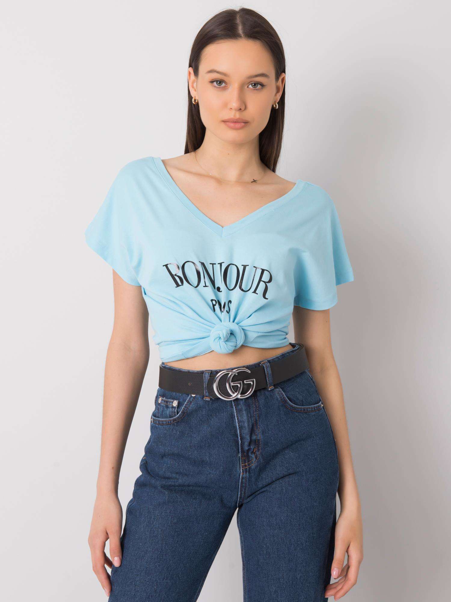 Blue T-shirt With Triangular Neckline