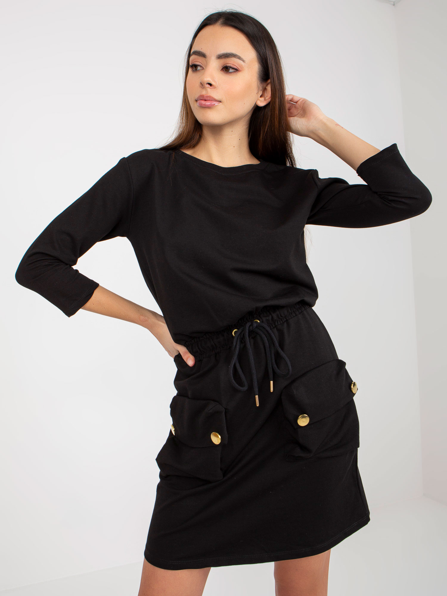 Black Mini Sweatshirt Dress With Hem By OCH BELLA