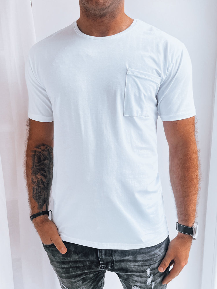 Levně Pánské jednobarevné tričko bílé Dstreet