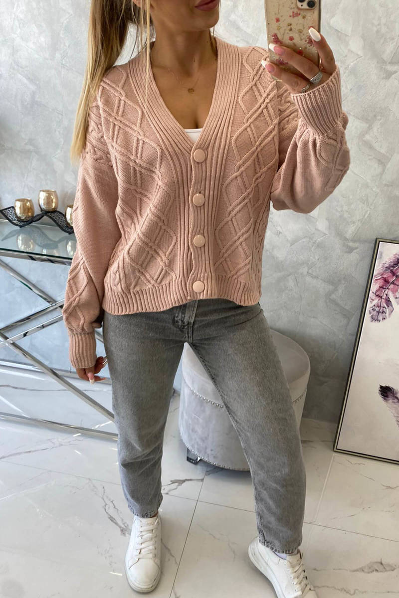 Button Sweater With Decorative String Powder Pink
