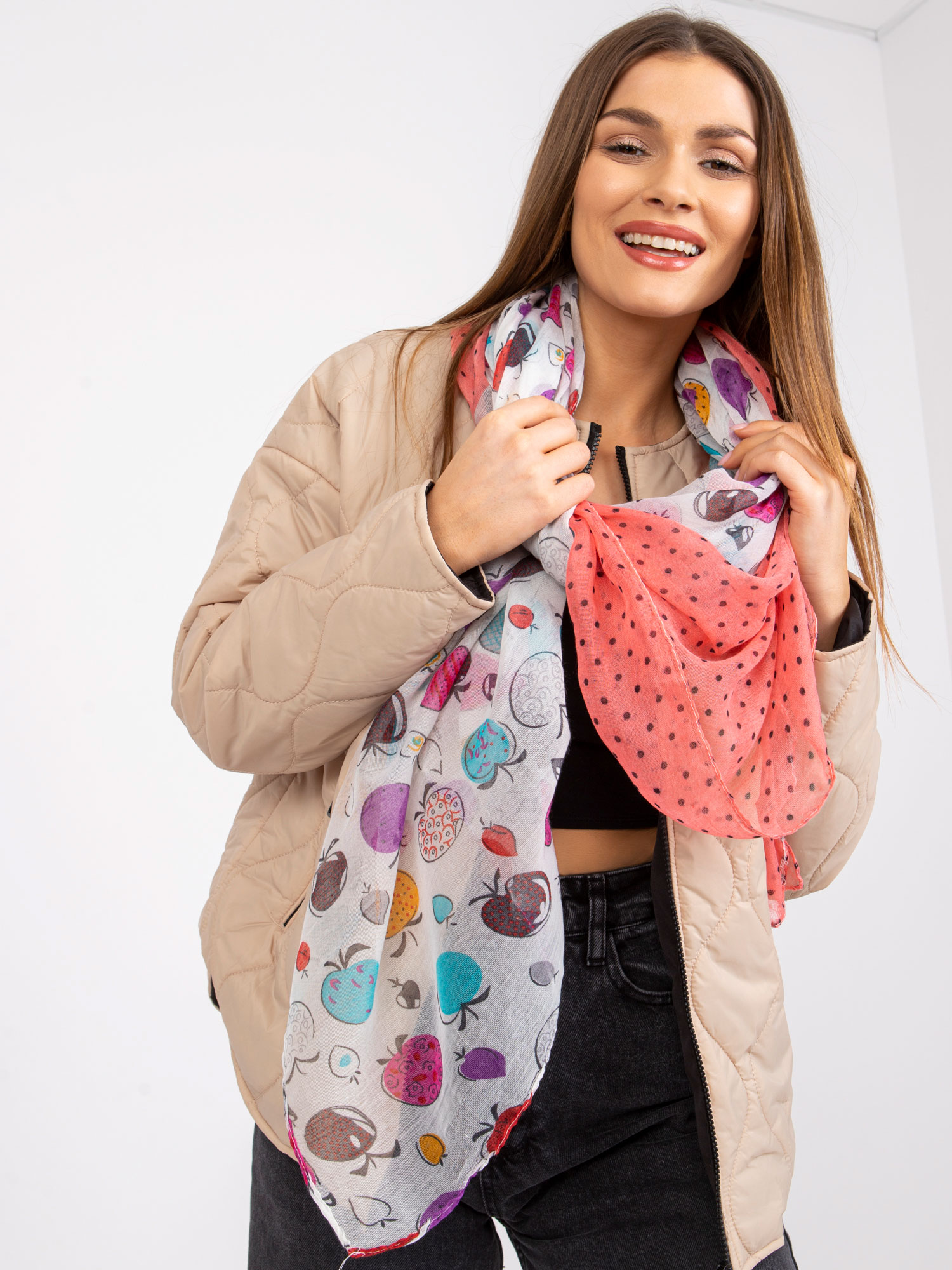 White-coral scarf with print