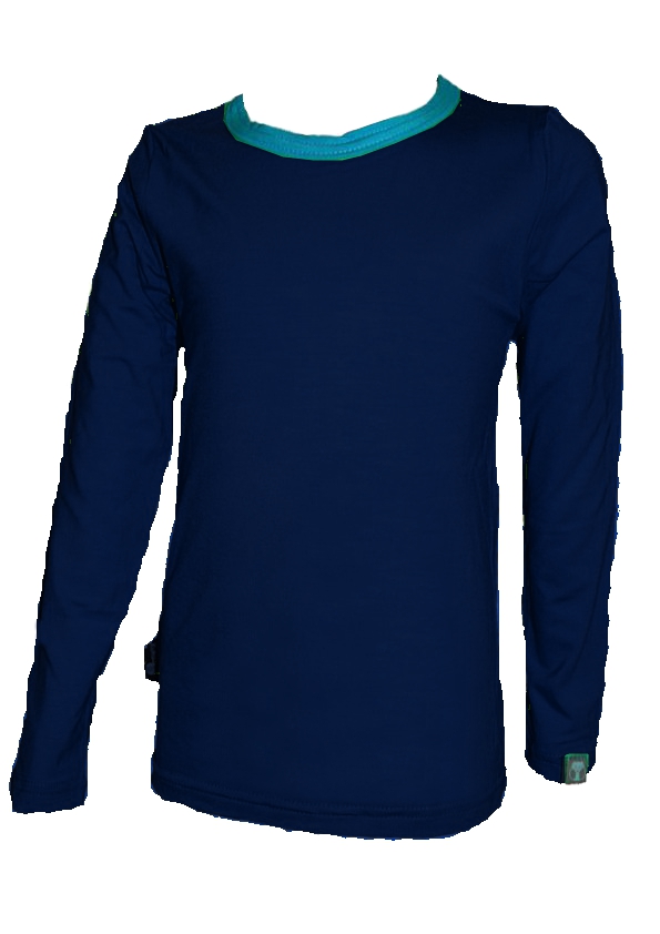Functional Bamboo T-Shirt - DR - Dark Blue/turquoise Hem