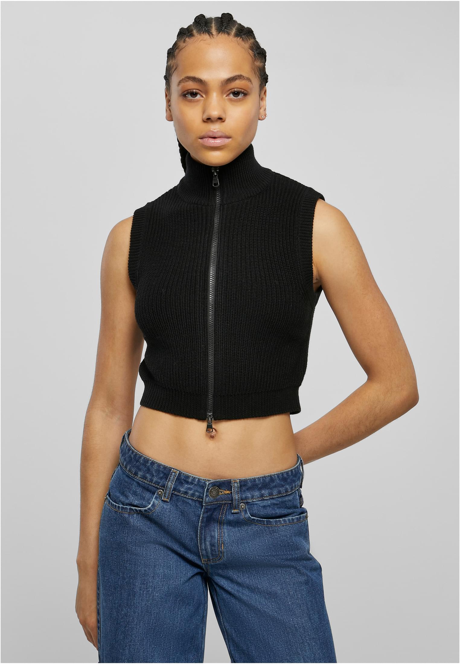 Women's Short Knitted Vest Black