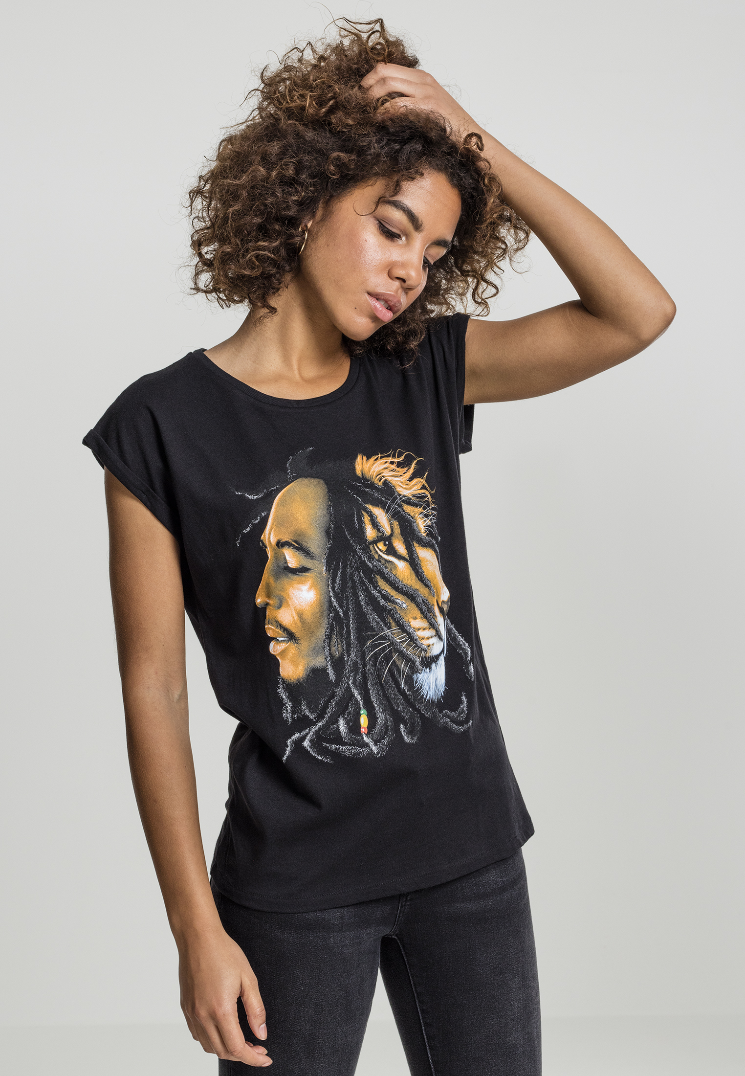 Levně Dámské tričko Bob Marley Lion Face černé