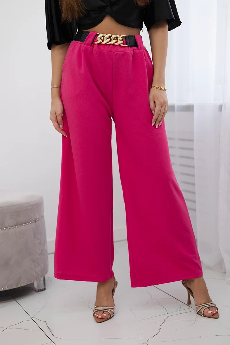 Fuchsia-coloured wide-legged viscose trousers