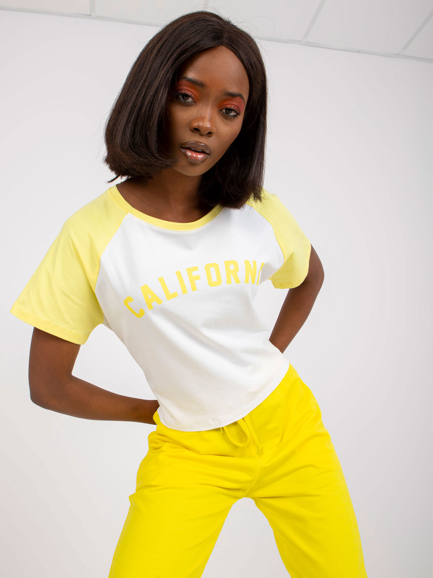 White And Yellow T-shirt With Cotton Print