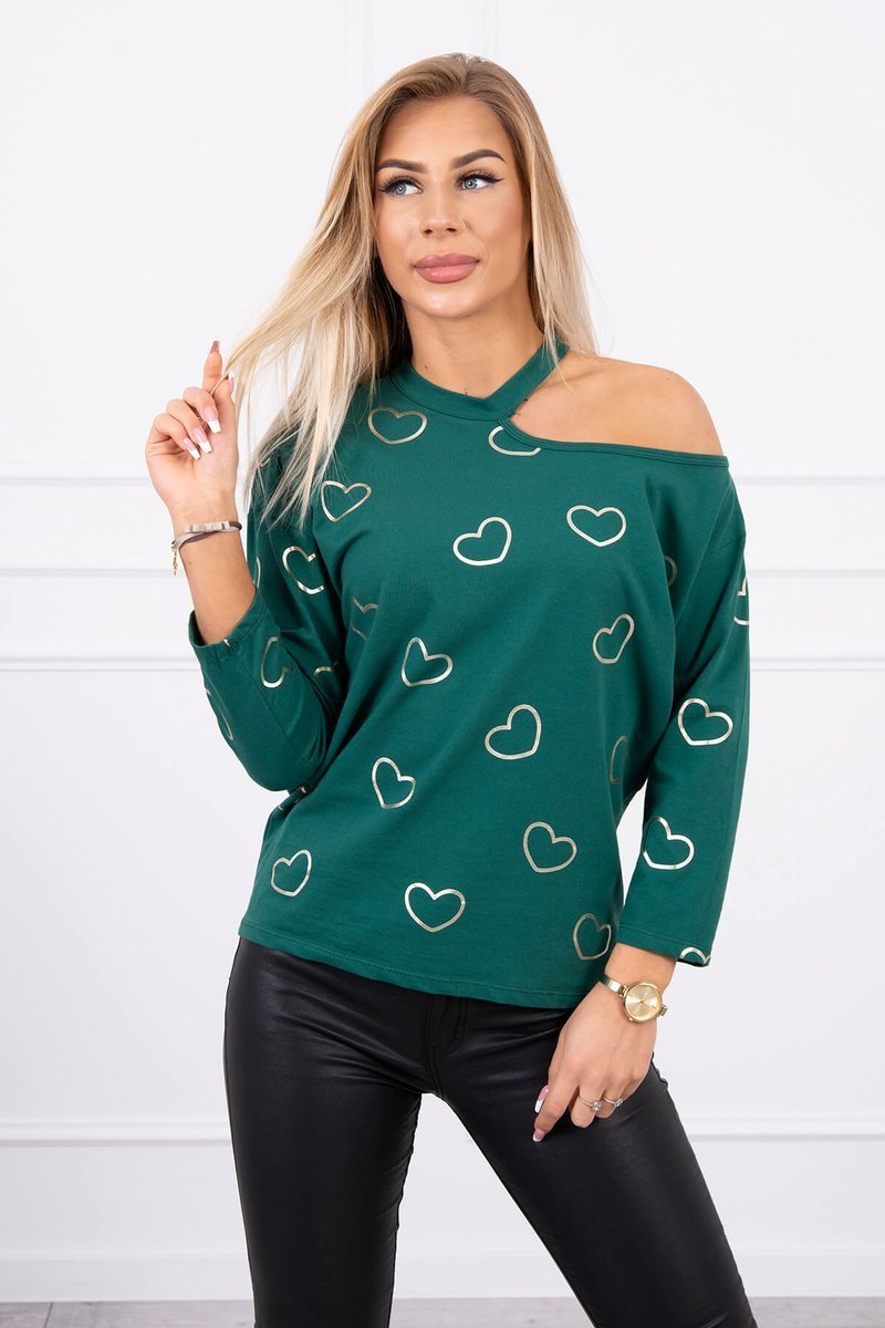 Blouse with heart print green