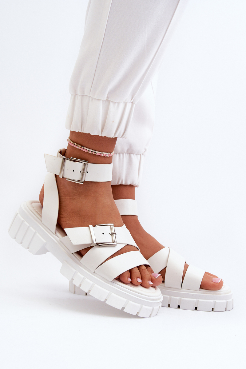 Women's sandals with eco leather straps white Eladira