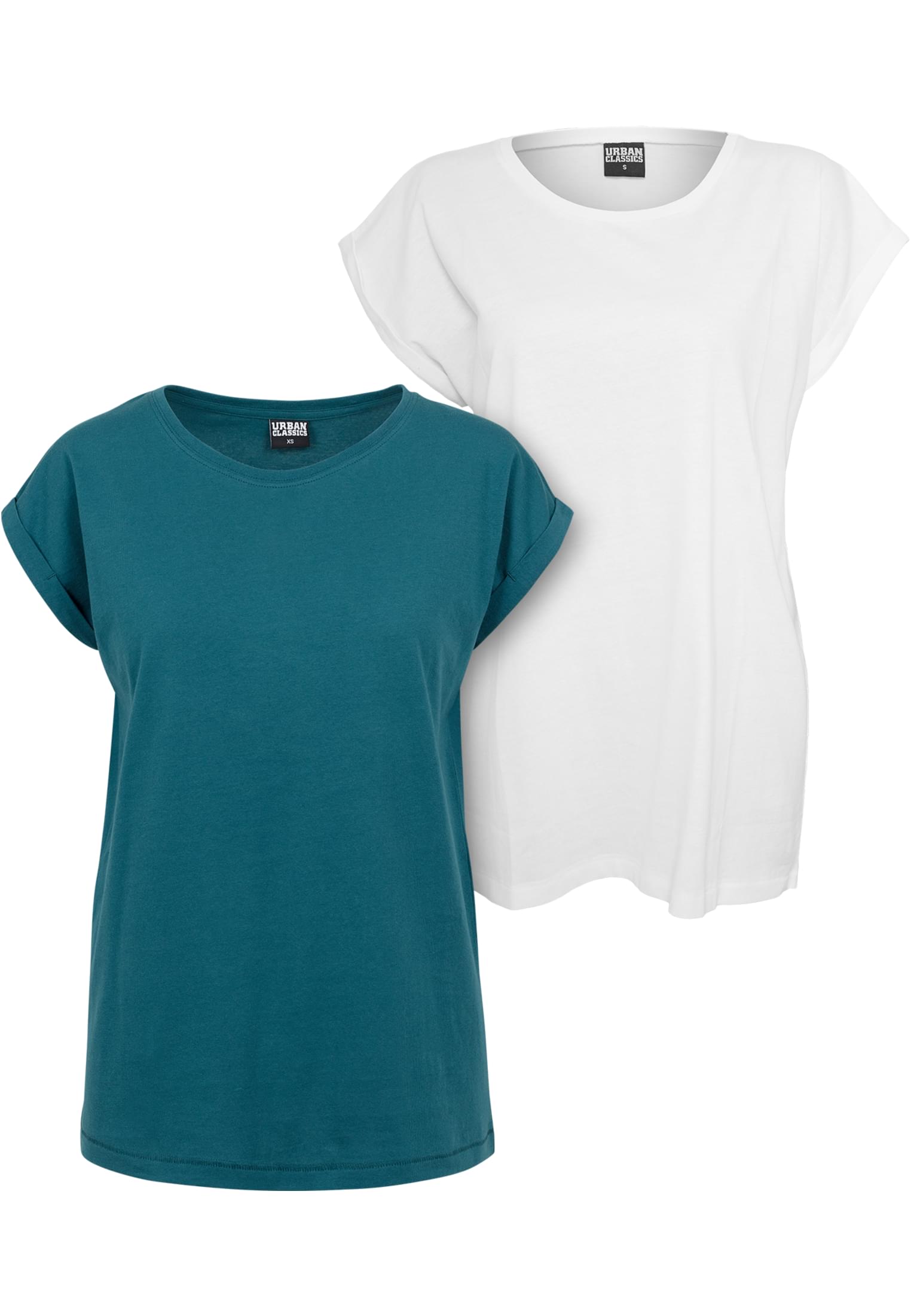 Women's T-shirt with extended shoulder 2-pack blue-green+white