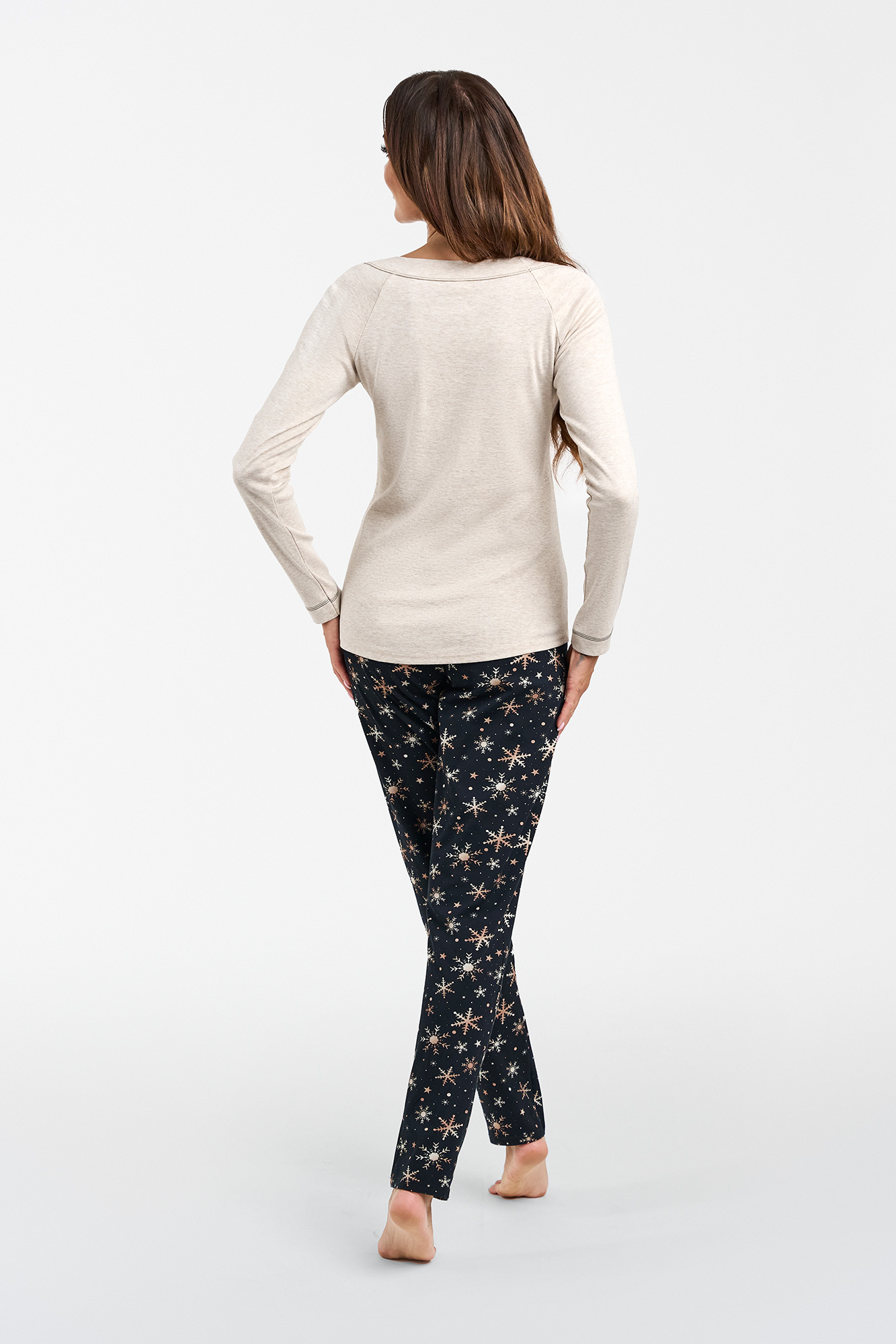 Women&#039;s Denali Long Sleeves, Long Leg Pajamas - Beige Melange/Print