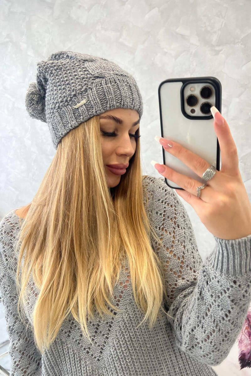 Beanie with fleece Justyna K253 dark gray